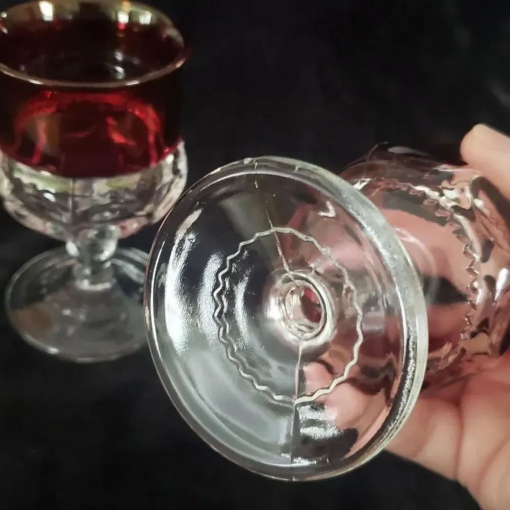 Vintage Set of 2 Small Kings Crown Ruby Red Wine Goblets